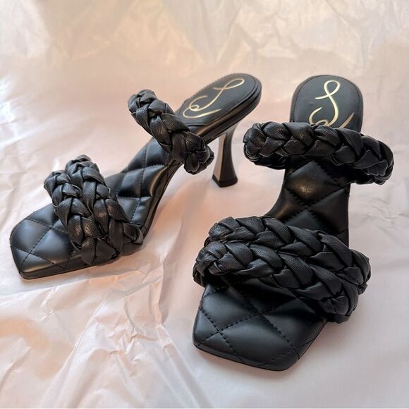NEW Sam Edelman Meghan Black Braid Quilt Mule Sandal Sz 6.5 Square Toe Evening - Picture 1 of 11